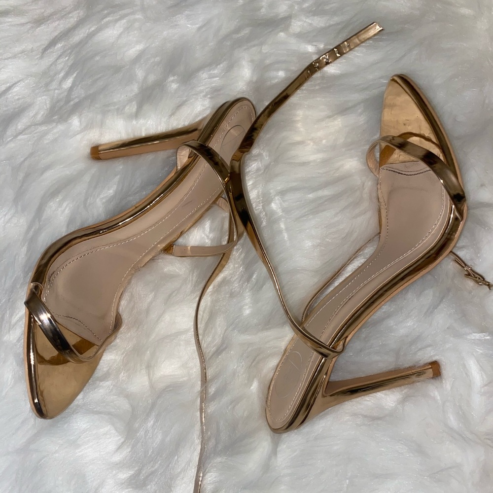 Rose Gold open toe high heel shoes